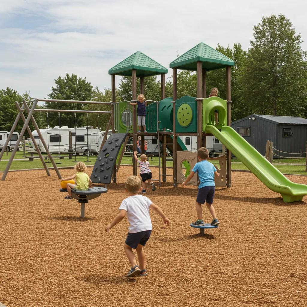 Children playing on a playground at a family campground