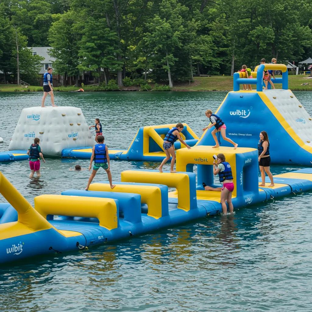 Children enjoying the Wibit water park at Camp Dearborn