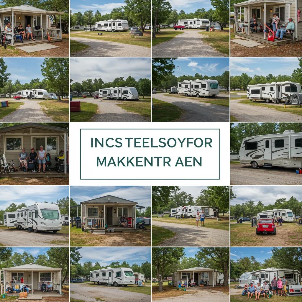 Collage of visuals showcasing unique features and guest experiences at an RV park