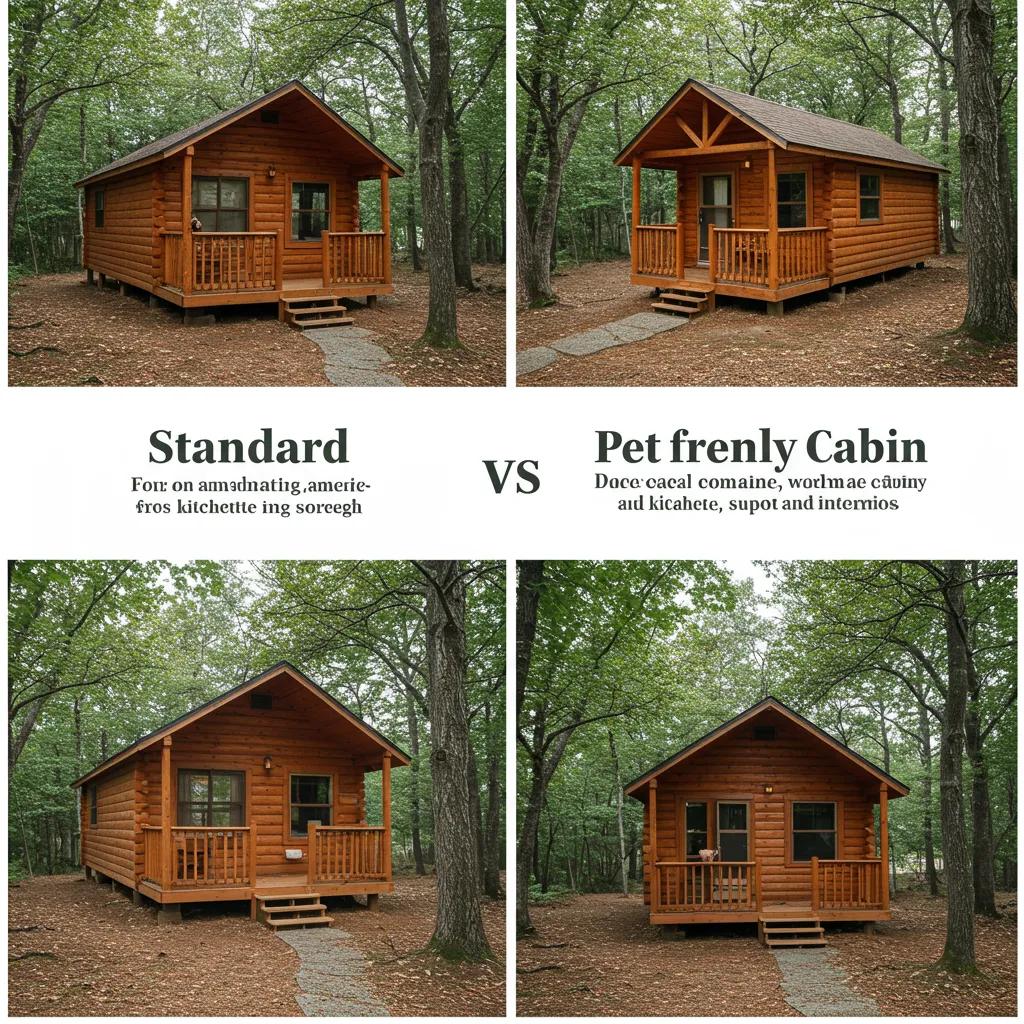 Comparison of Standard, Deluxe, and Pet-friendly cabins showcasing their unique features