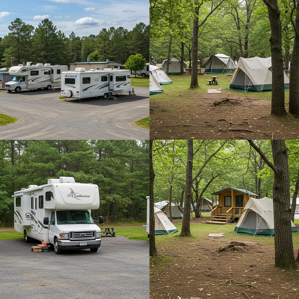 Contrasting amenities of an RV park and a campground, highlighting site types and guest experiences