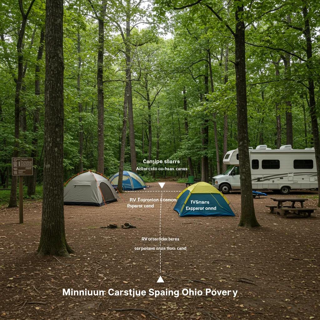 Illustration showing minimum campsite spacing in Ohio