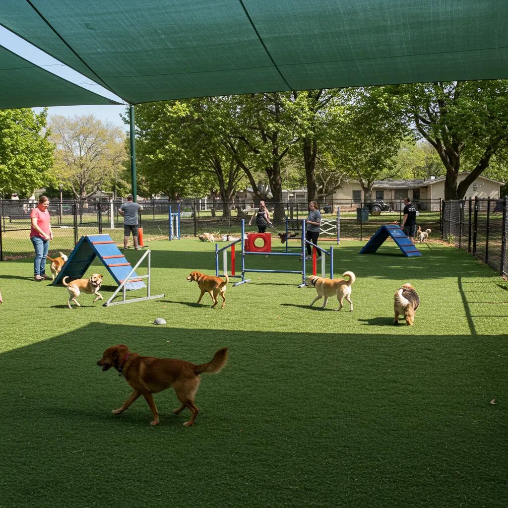 Dogs playing in the dog park at Camp Dearborn