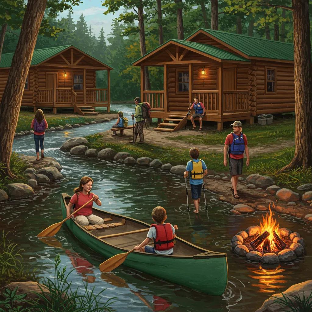 Families actively participating in various recreational activities at a Michigan cabin campground
