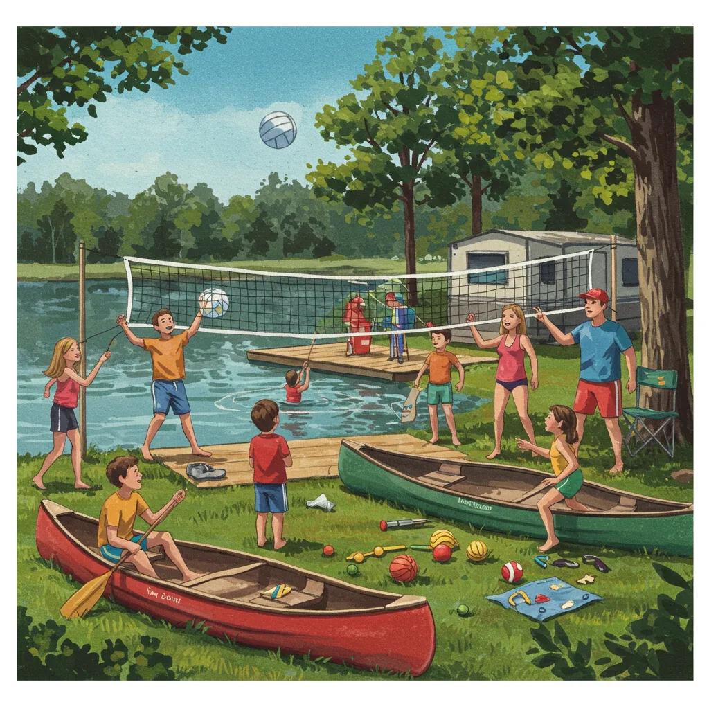 Families engaging in recreational activities at a seasonal campground