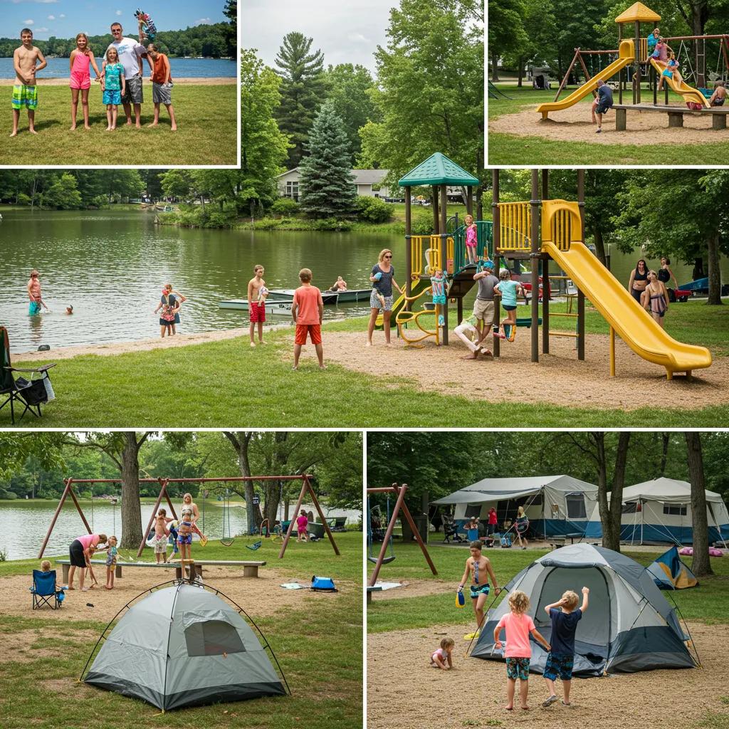Families enjoying affordable camping activities in Michigan, highlighting fun and engagement