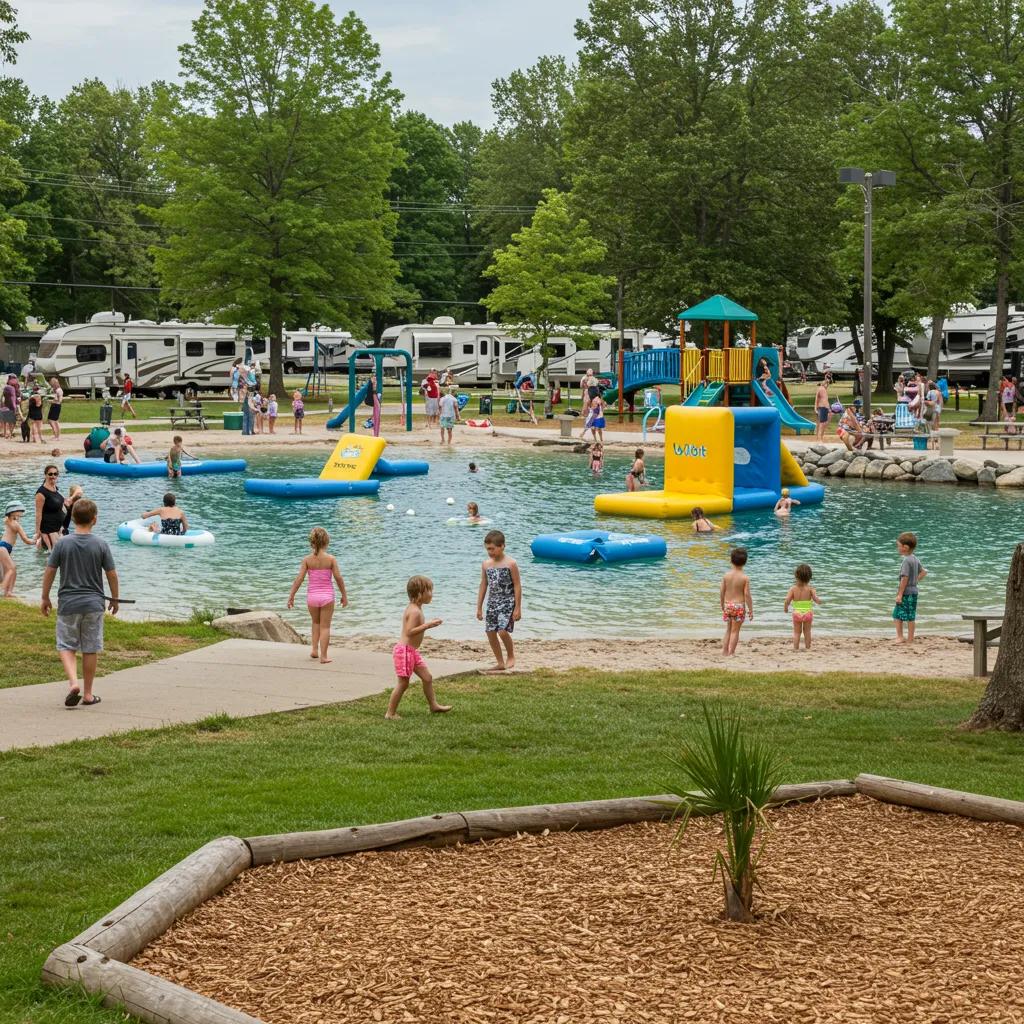 Families enjoying amenities at Walnut Hills Family Campground, showcasing community and outdoor fun