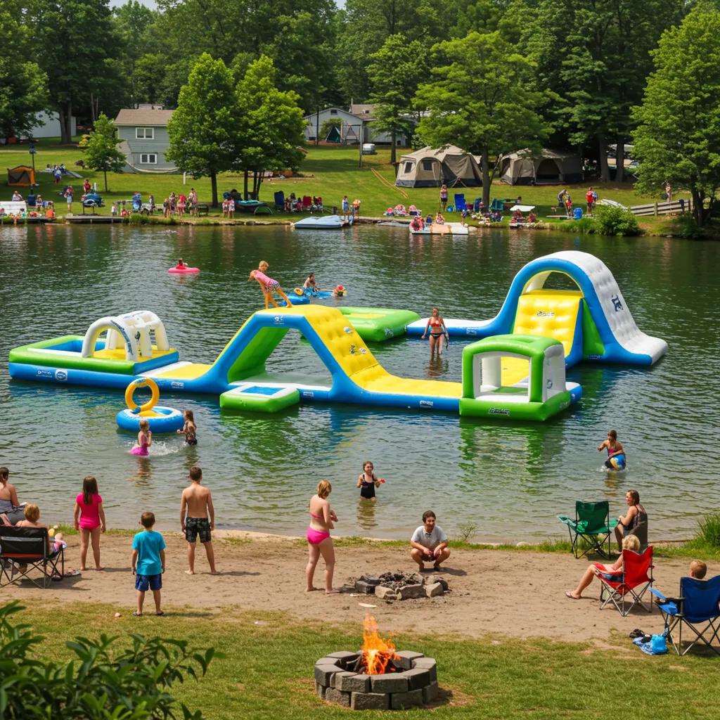 Families enjoying outdoor activities at Michigan campgrounds, highlighting water parks and camping fun