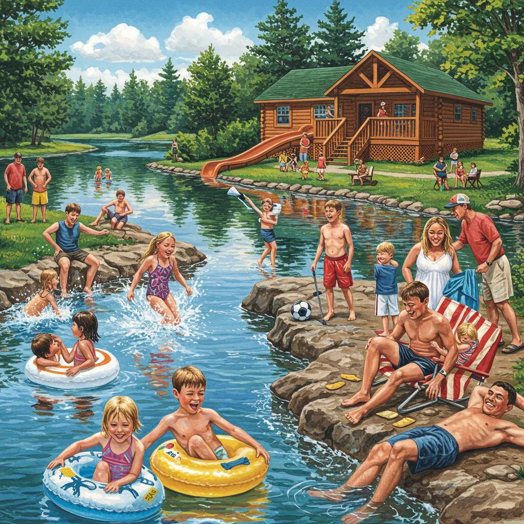 Families enjoying outdoor activities near Michigan family cabins, showcasing fun and engagement
