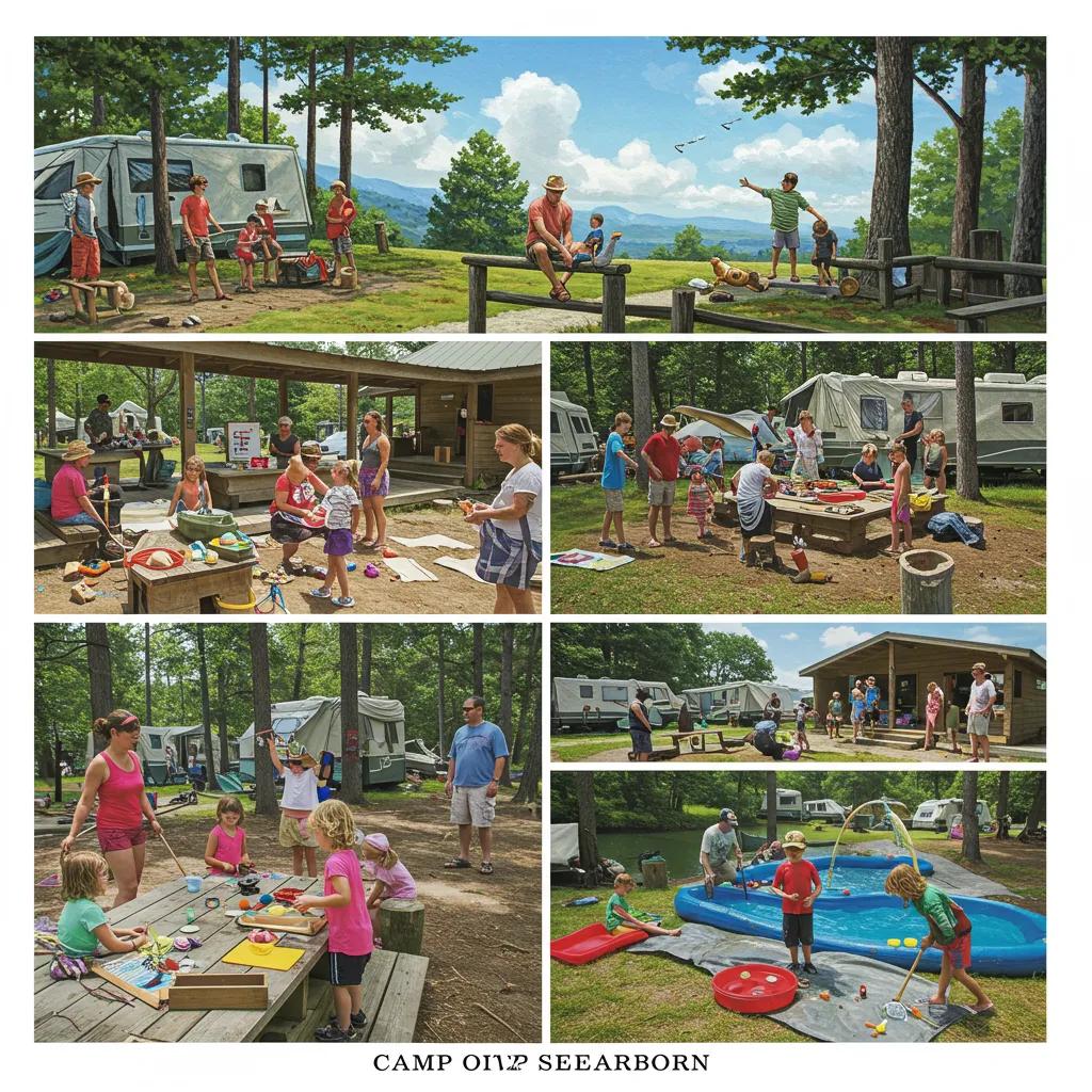 Families enjoying seasonal activities at Camp Dearborn, highlighting outdoor fun and engagement