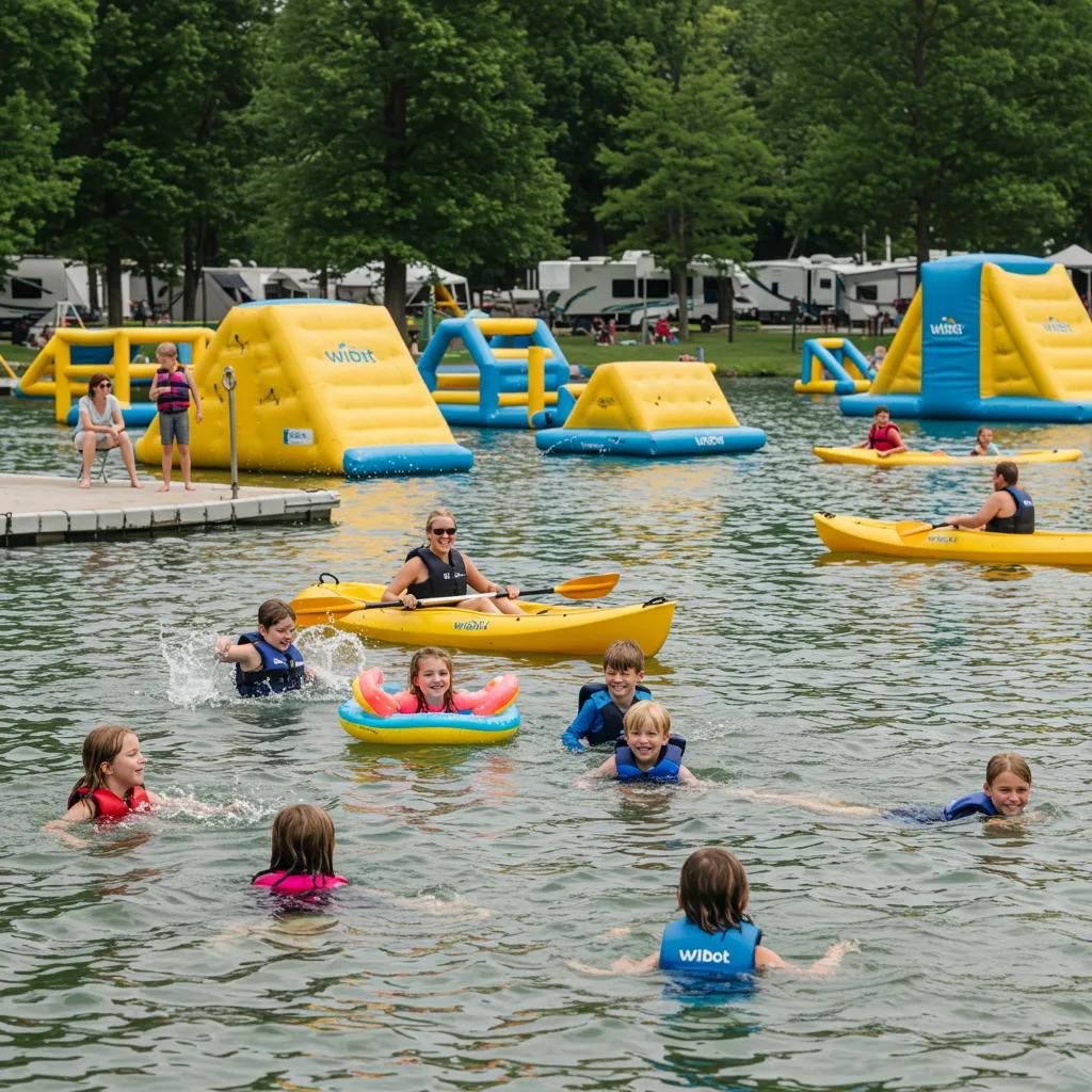 Families enjoying water activities at a family-friendly campground