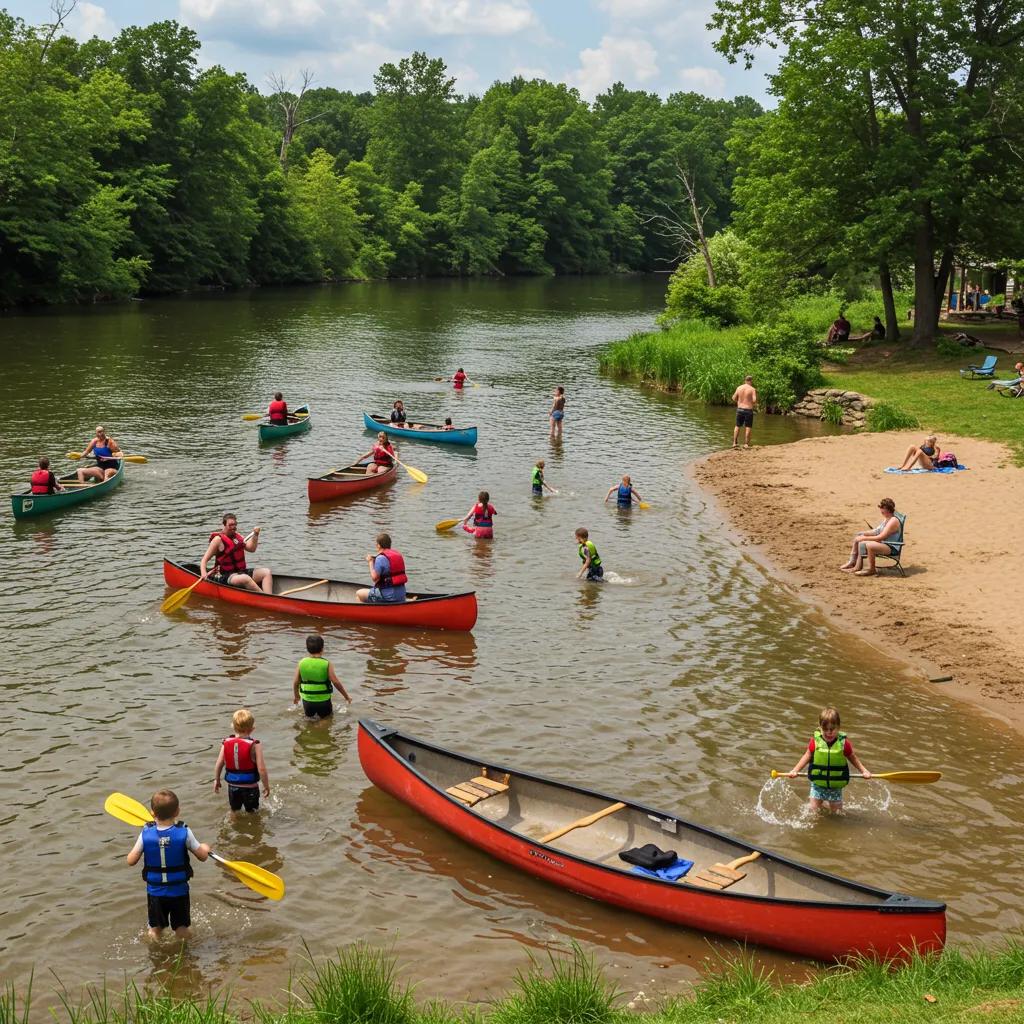 Families participating in water activities at Walnut Hills Campground