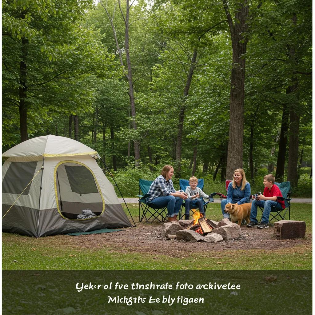 Family camping with a dog in a beautiful Michigan campground