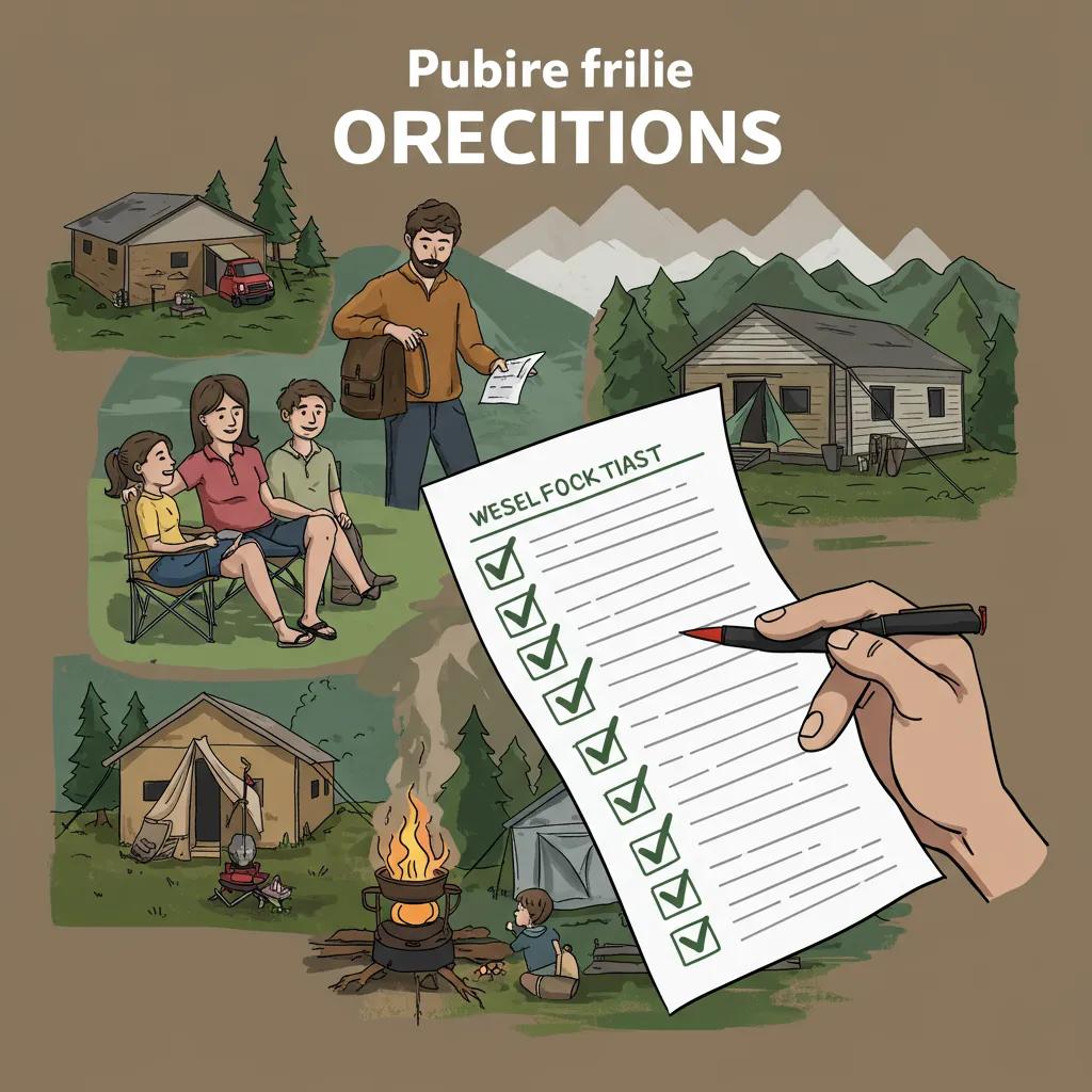 Family using a checklist to decide between public and private campgrounds in Ohio