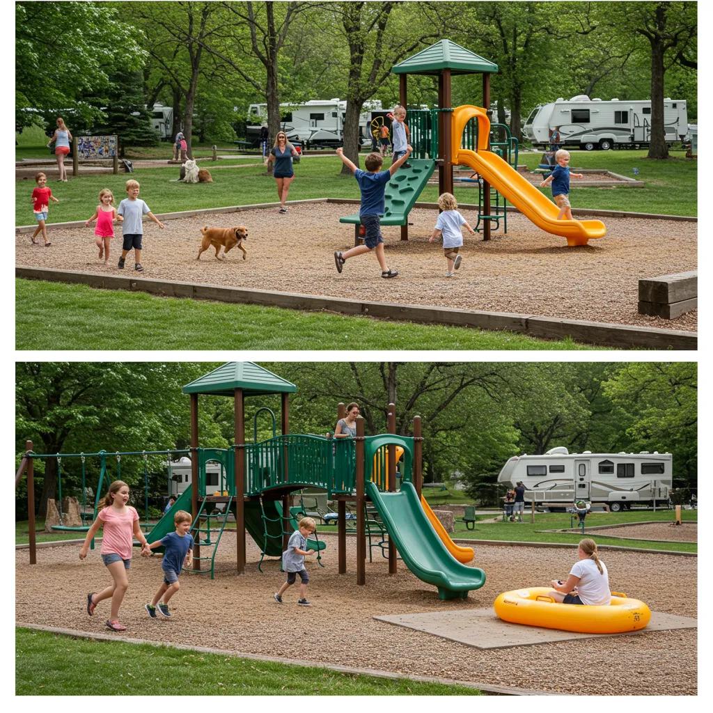 Family engaging in activities at Walnut Hills Campground with pets included