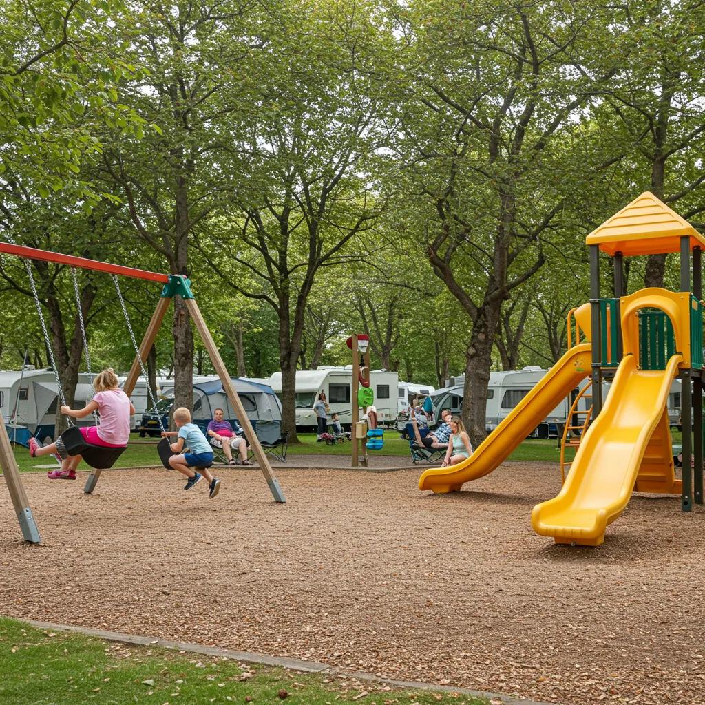 Family enjoying a campground with playground, highlighting outdoor fun and family bonding