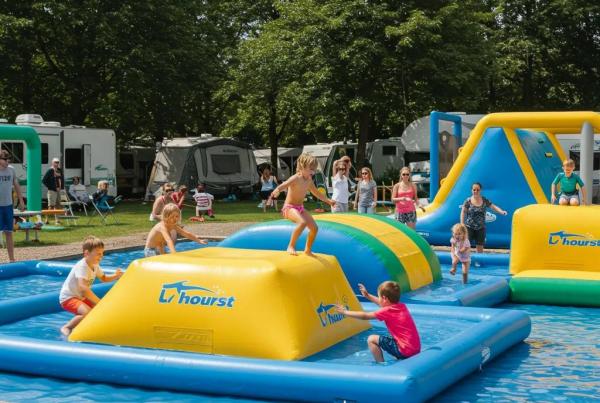 Family enjoying kid-friendly activities at a campground with water attractions