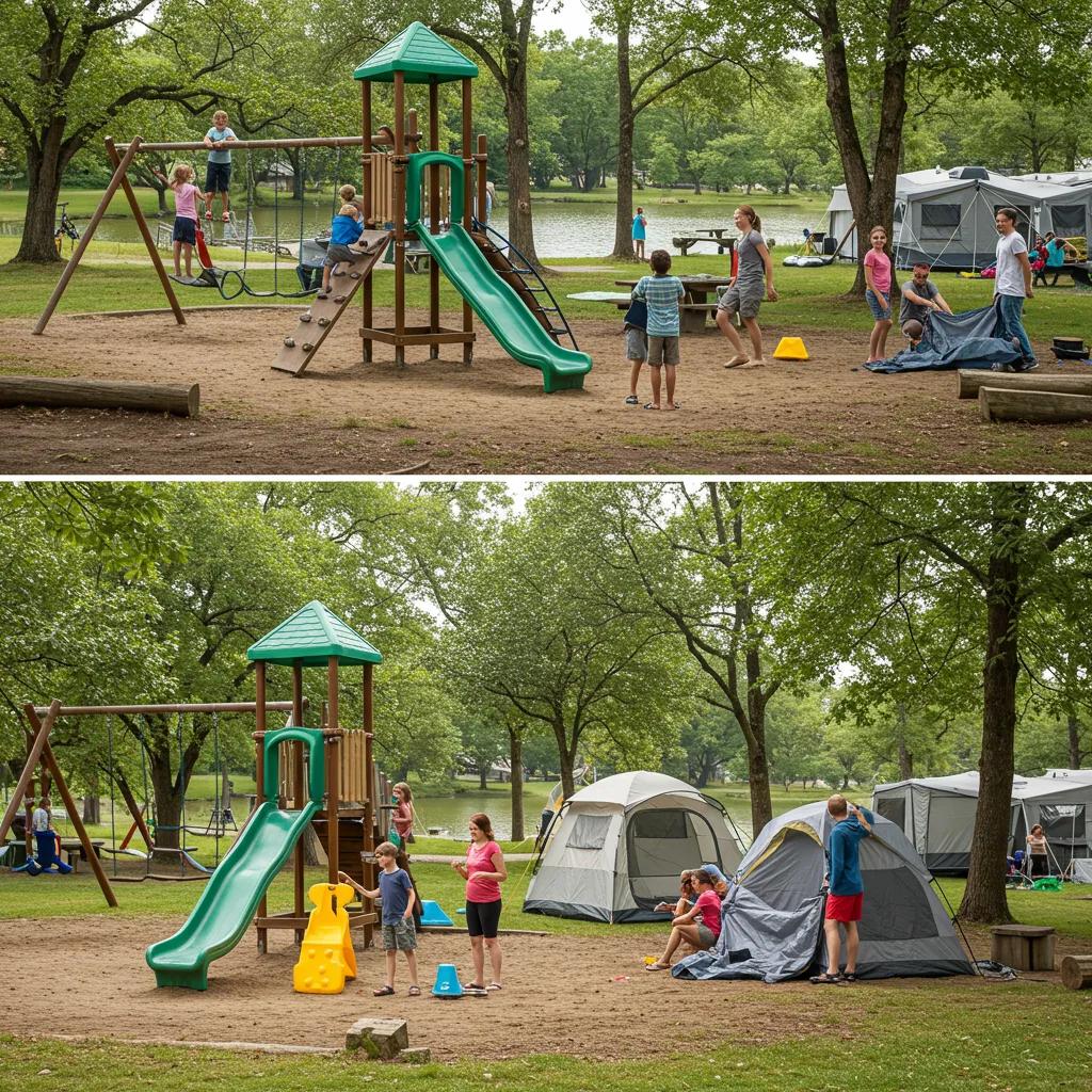 Family enjoying outdoor activities at a campground, showcasing the joy of family-friendly camping experiences