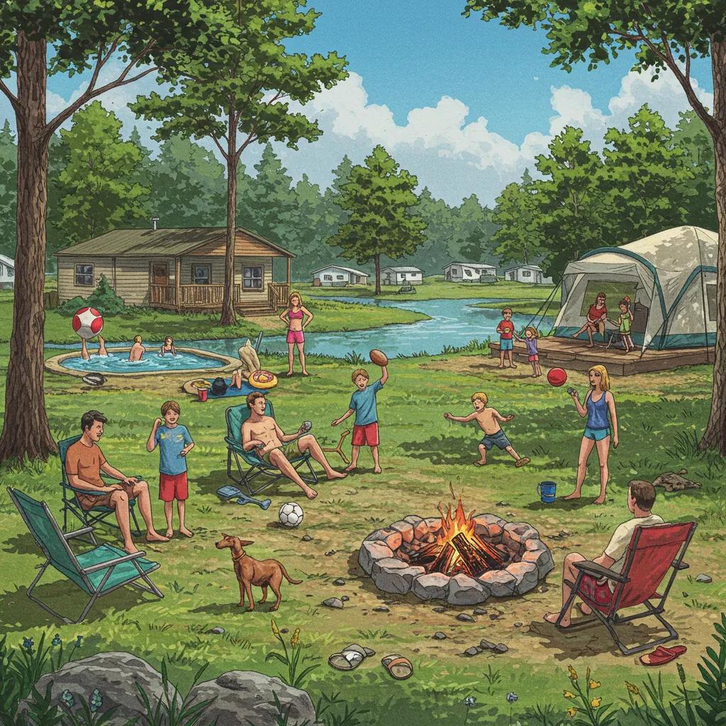 Family enjoying outdoor activities at Camp Dearborn, highlighting family adventure camping in Michigan
