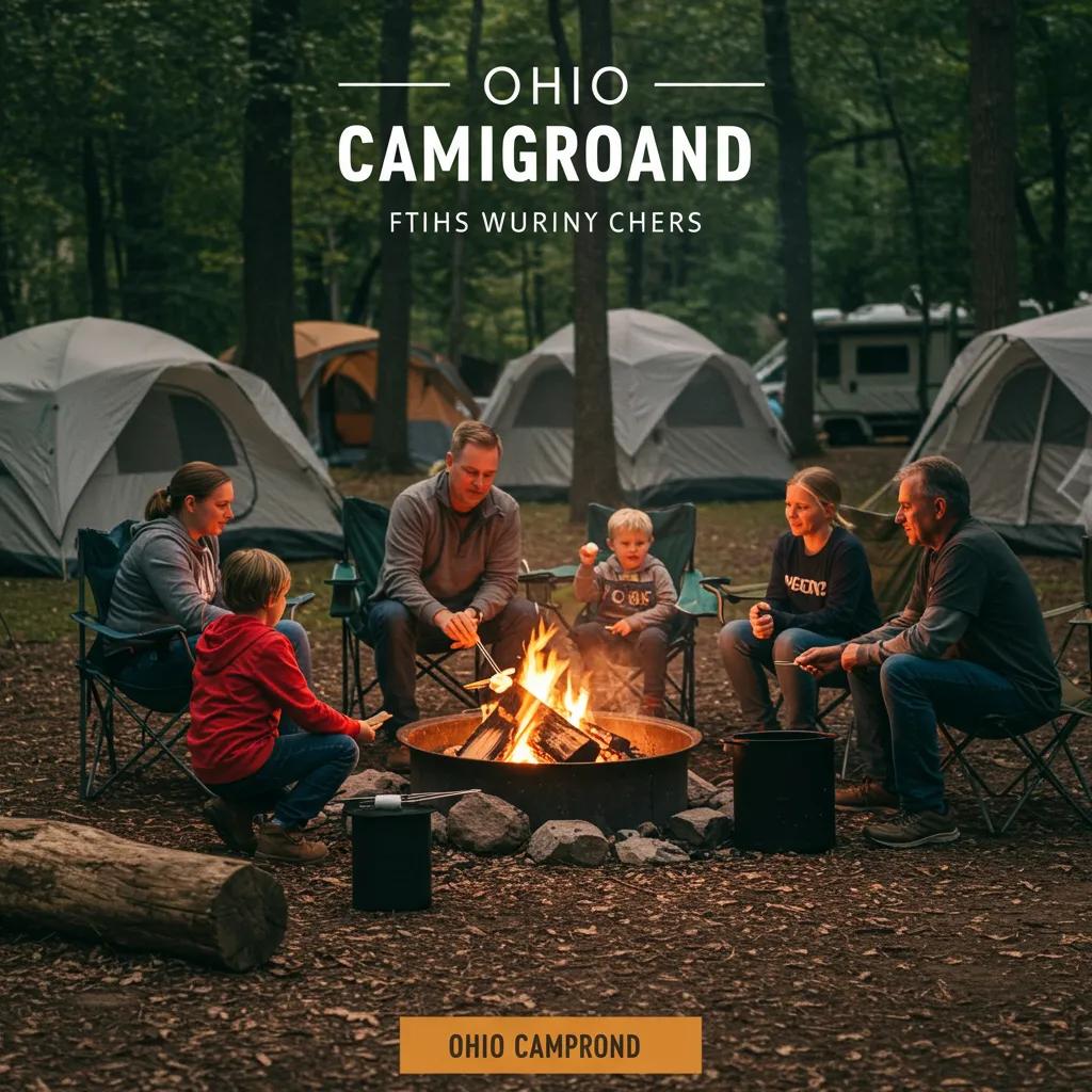 Family gathered around a campfire at an Ohio campground, enjoying quality time together