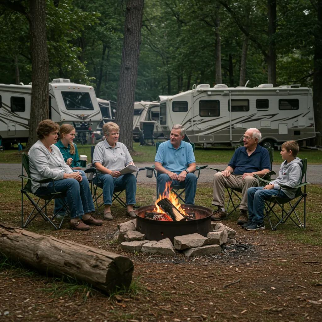 Family gathering around a campfire at a campground, symbolizing legacy and tradition preservation