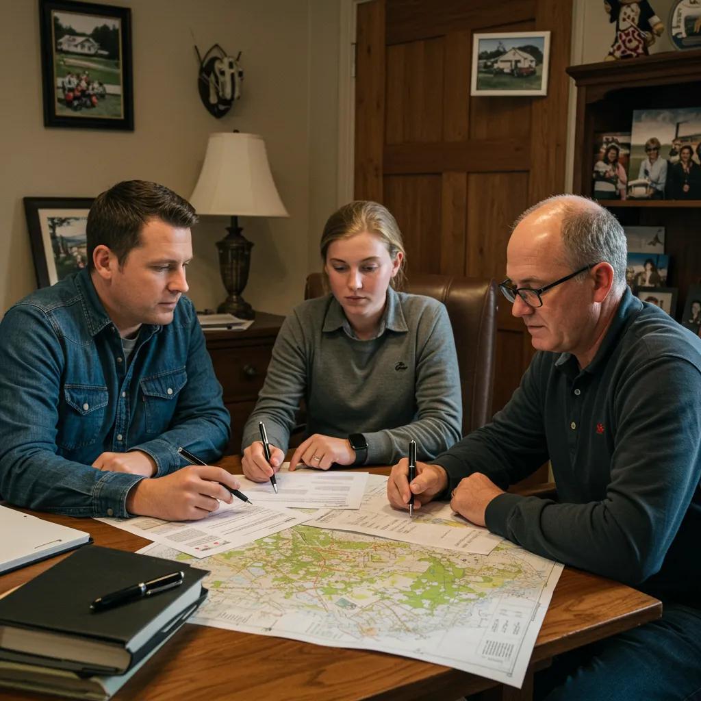 Family team collaborating on campground acquisitions in a welcoming office