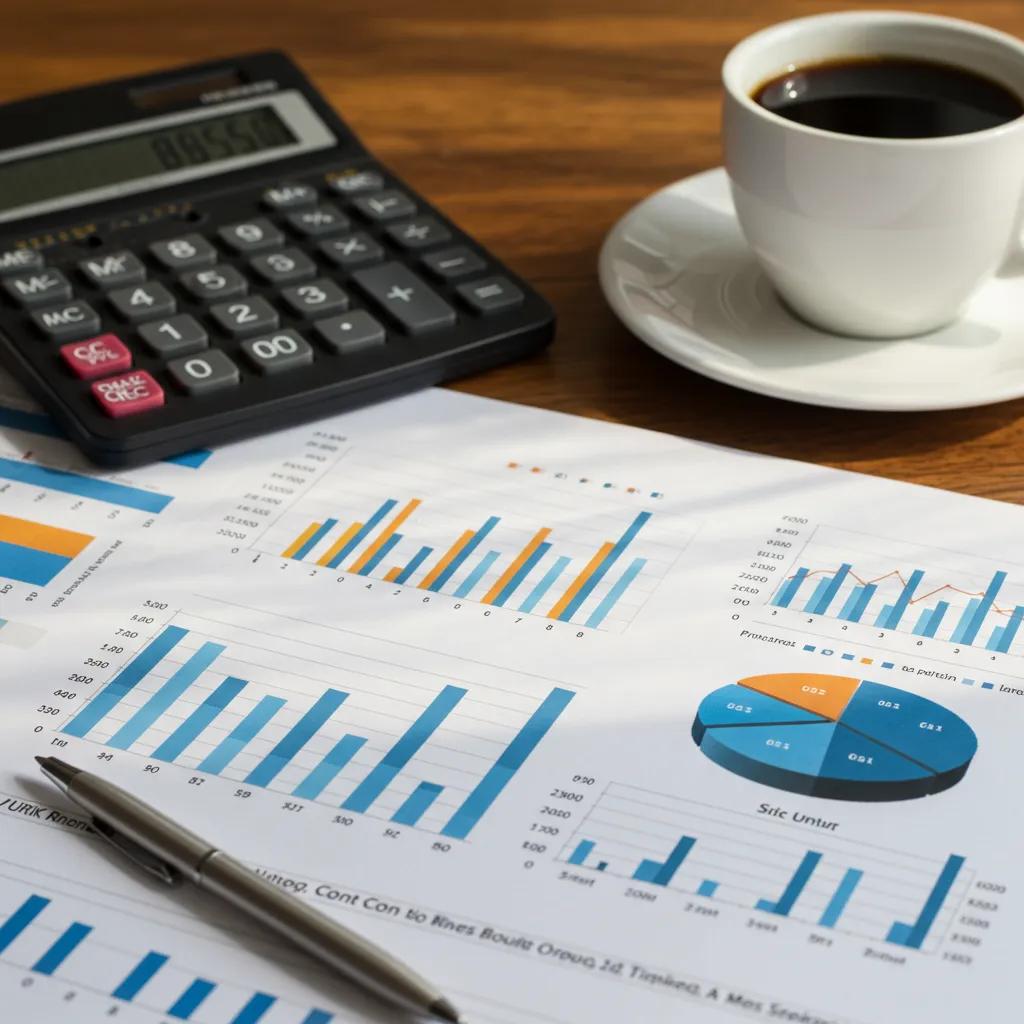 Financial planning scene with documents and calculator representing buyer financing in campground sales