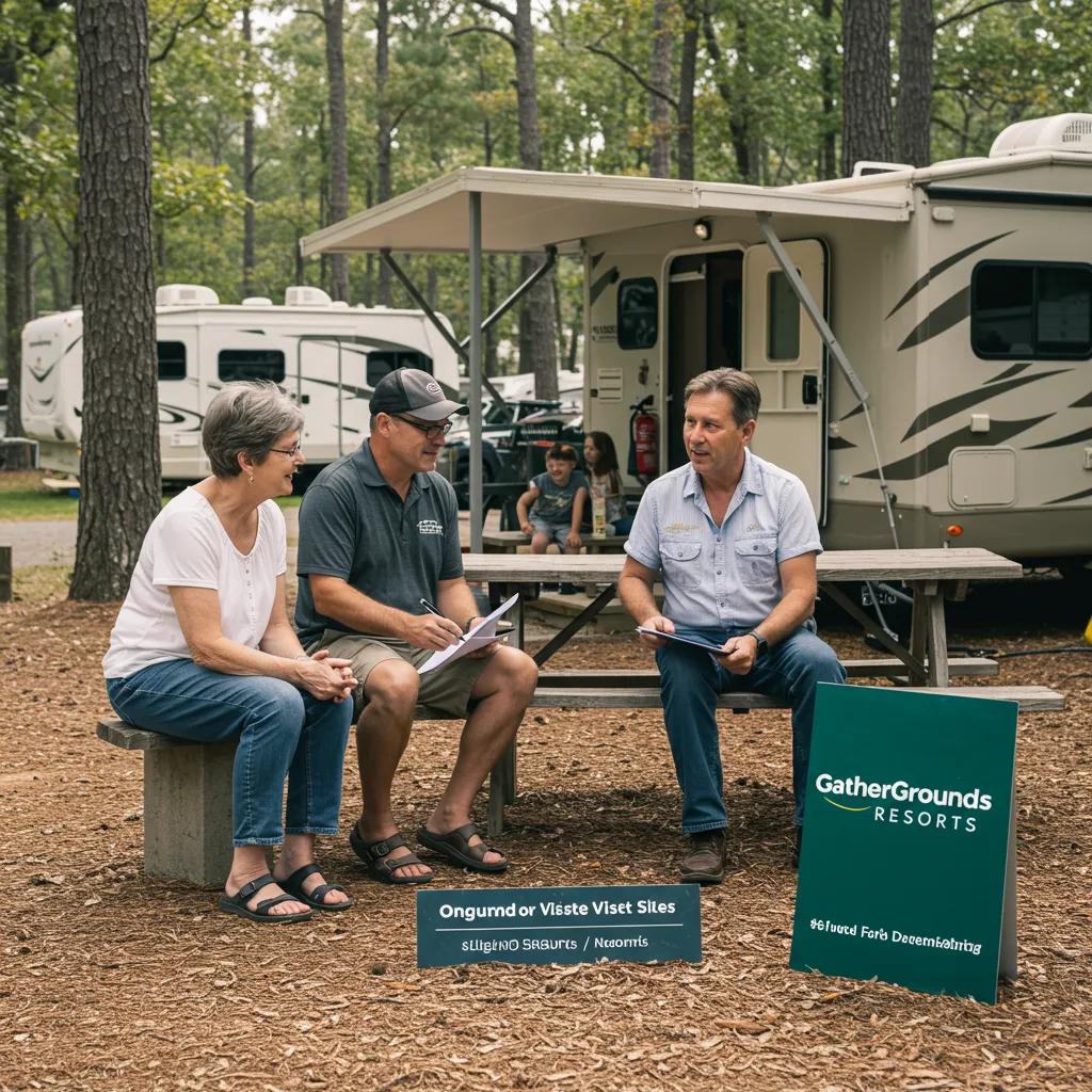 GatherGrounds Resorts representative engaging with campground owner, illustrating direct sale benefits