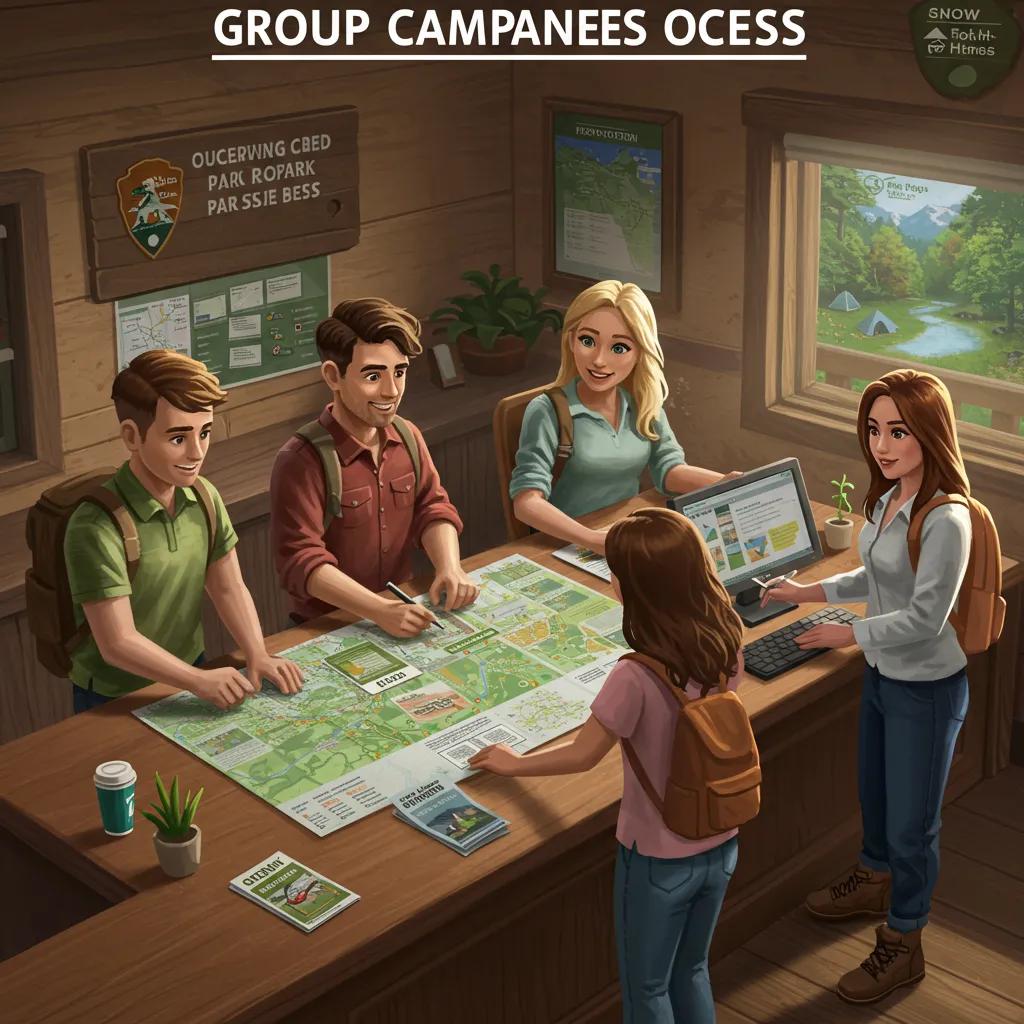 A group of friends reserving campsites with a friendly park ranger at an Ohio State Park office