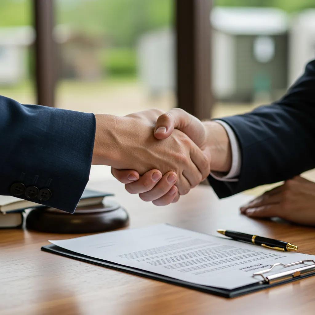 Handshake between campground seller and buyer during the closing process of a sale