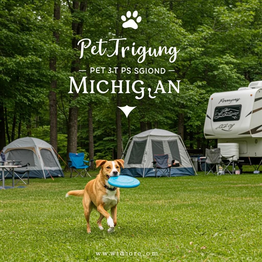 Happy dog playing in a pet-friendly campground in Michigan, surrounded by nature and camping amenities