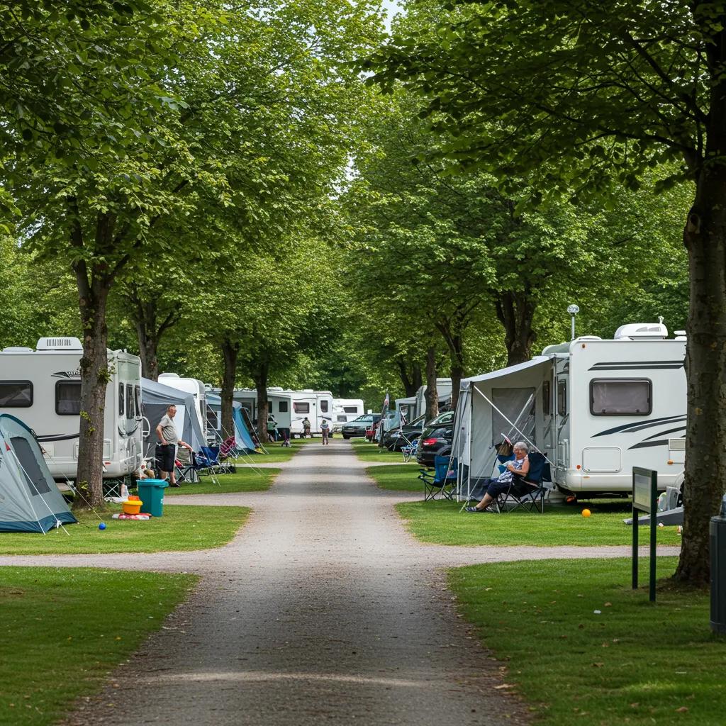 Inviting campground scene with families enjoying outdoor activities in a well-maintained RV park
