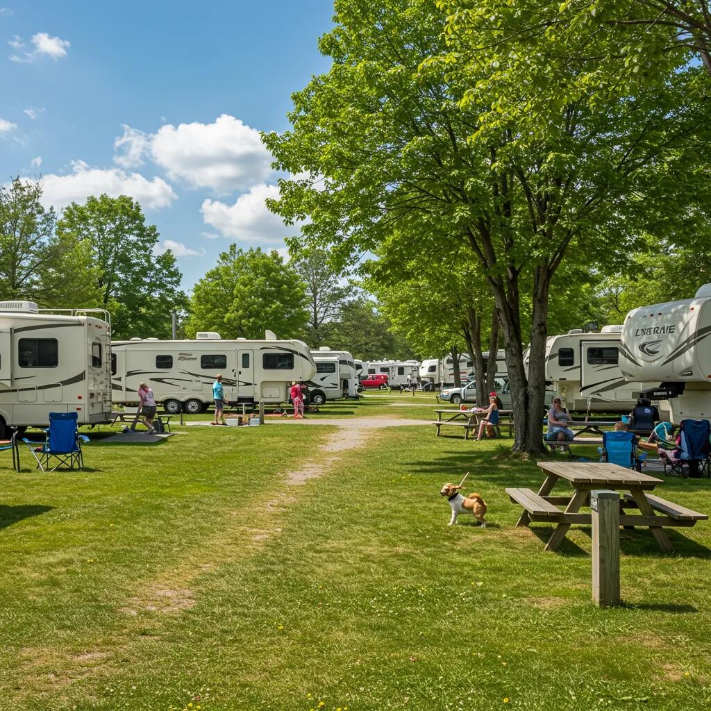 Inviting campground scene with RVs, families, and greenery representing campground valuation