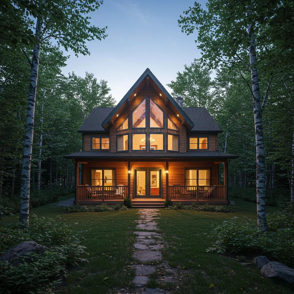Luxury cabin in Michigan's natural setting, showcasing modern comforts and outdoor beauty