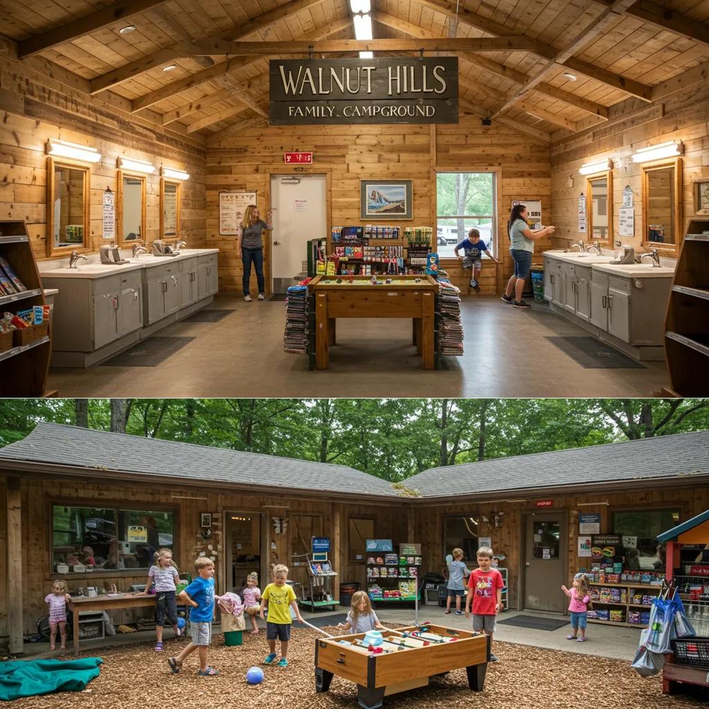 Modern amenities at Walnut Hills Family Campground, featuring renovated facilities and family-friendly spaces