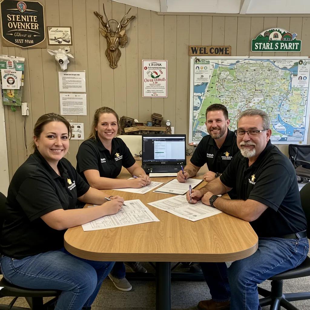 New RV park owner meeting with staff to discuss transition plans