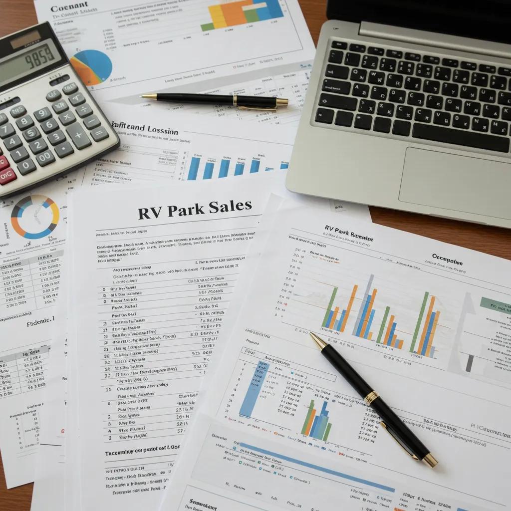 Organized financial documents essential for selling an RV park