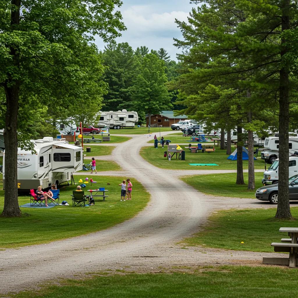 Overview of Walnut Hills Family Campground with RV sites, tents, and cabins