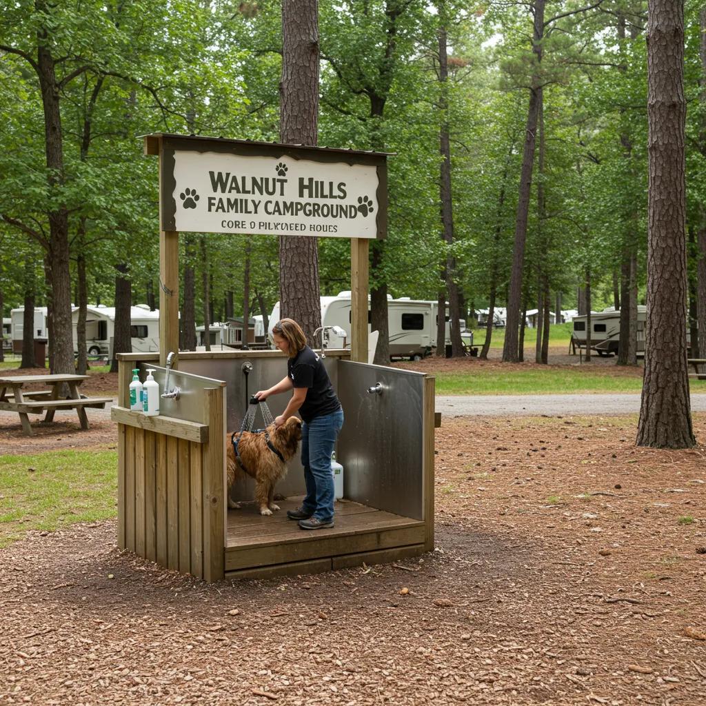Pet washing stations at Walnut Hills Family Campground for dog owners