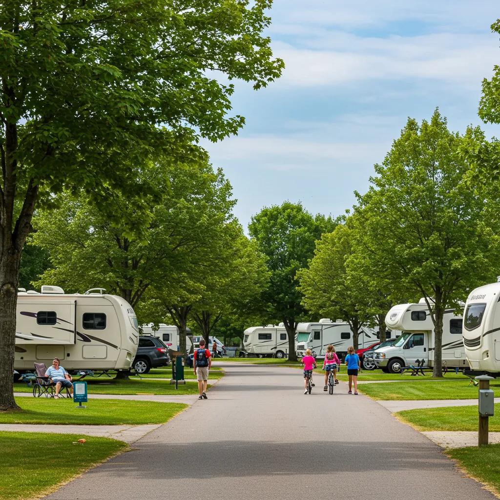 Picturesque campground with families enjoying outdoor activities, highlighting the appeal of selling campgrounds