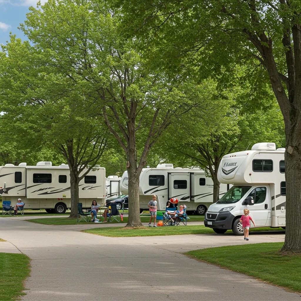 Picturesque RV park with well-maintained sites and families enjoying outdoor hospitality