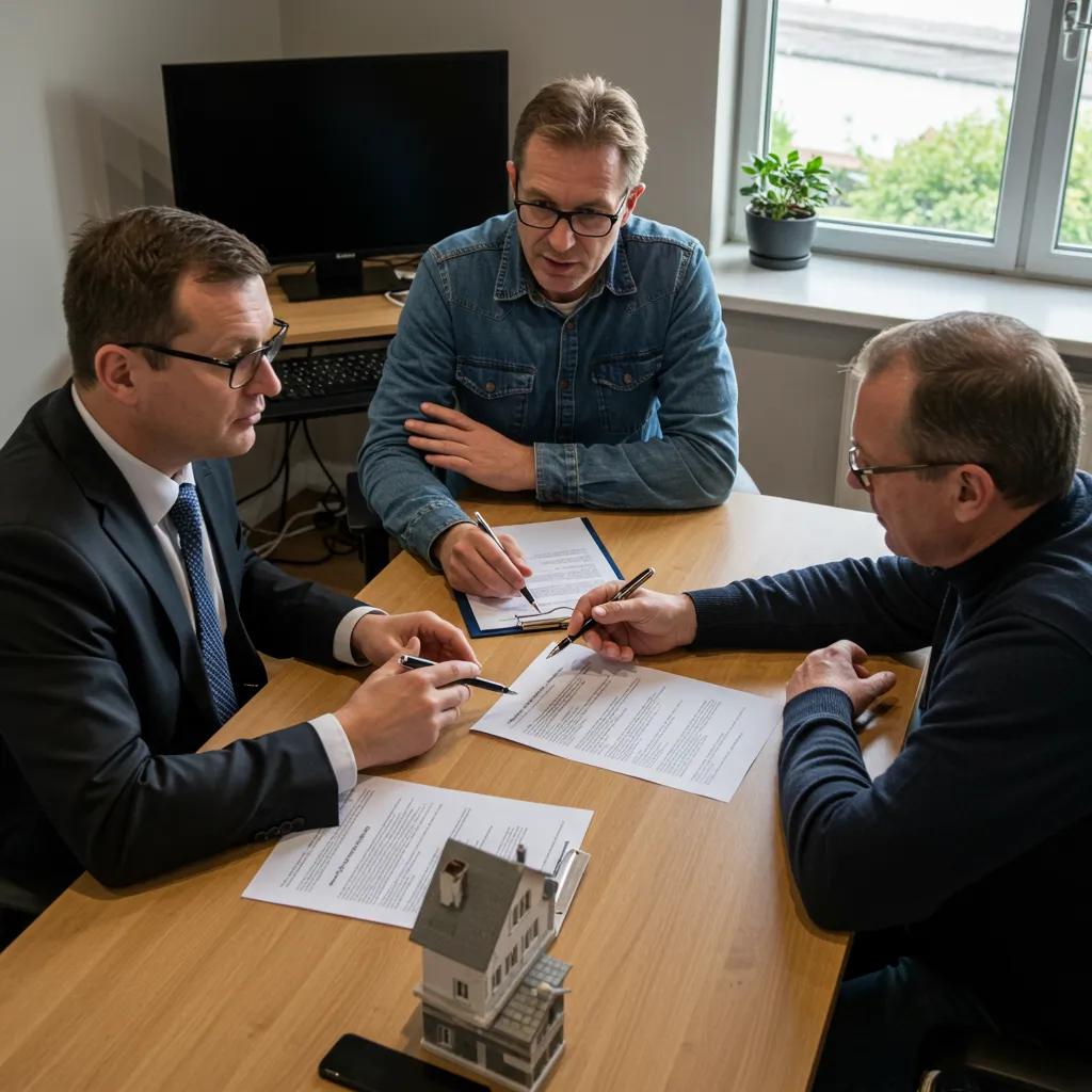 Real estate agent consulting with campground owners in a professional office setting
