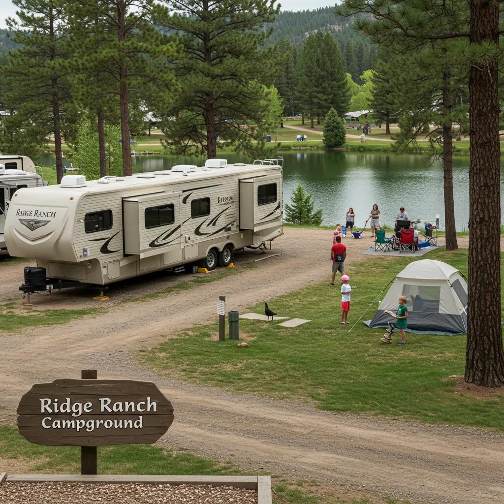 Ridge Ranch Campground with RV and tent sites, illustrating family-friendly amenities and activities