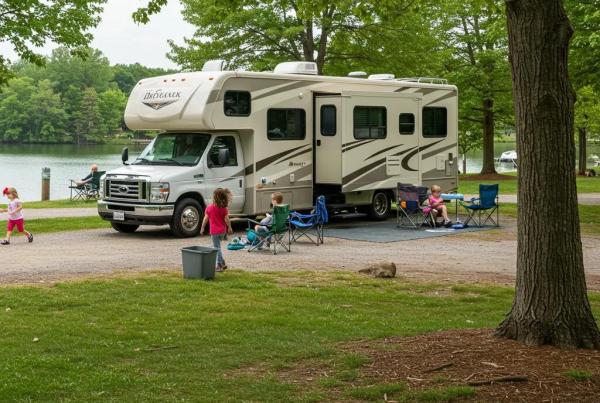 RV camping at a scenic Ohio state park with family-friendly amenities and natural beauty