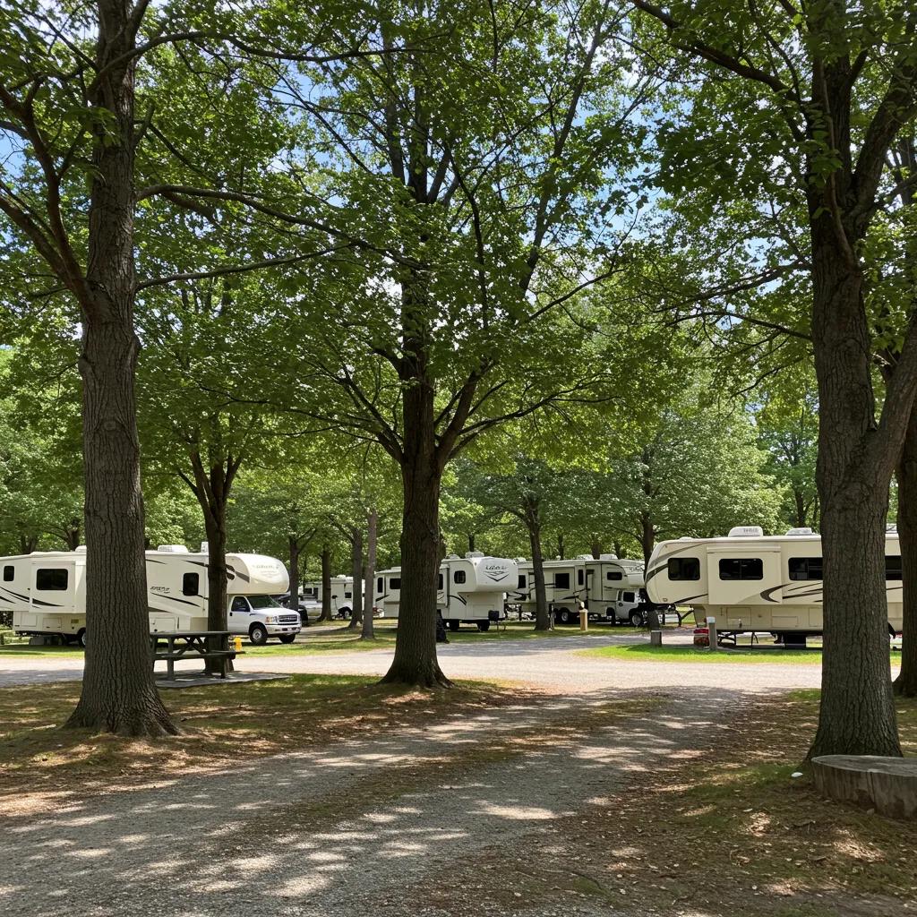 Scenic campground view with RVs, representing outdoor hospitality and campground brokerage