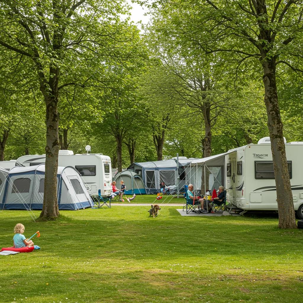 Scenic campground with families enjoying outdoor activities, highlighting the appeal of camping
