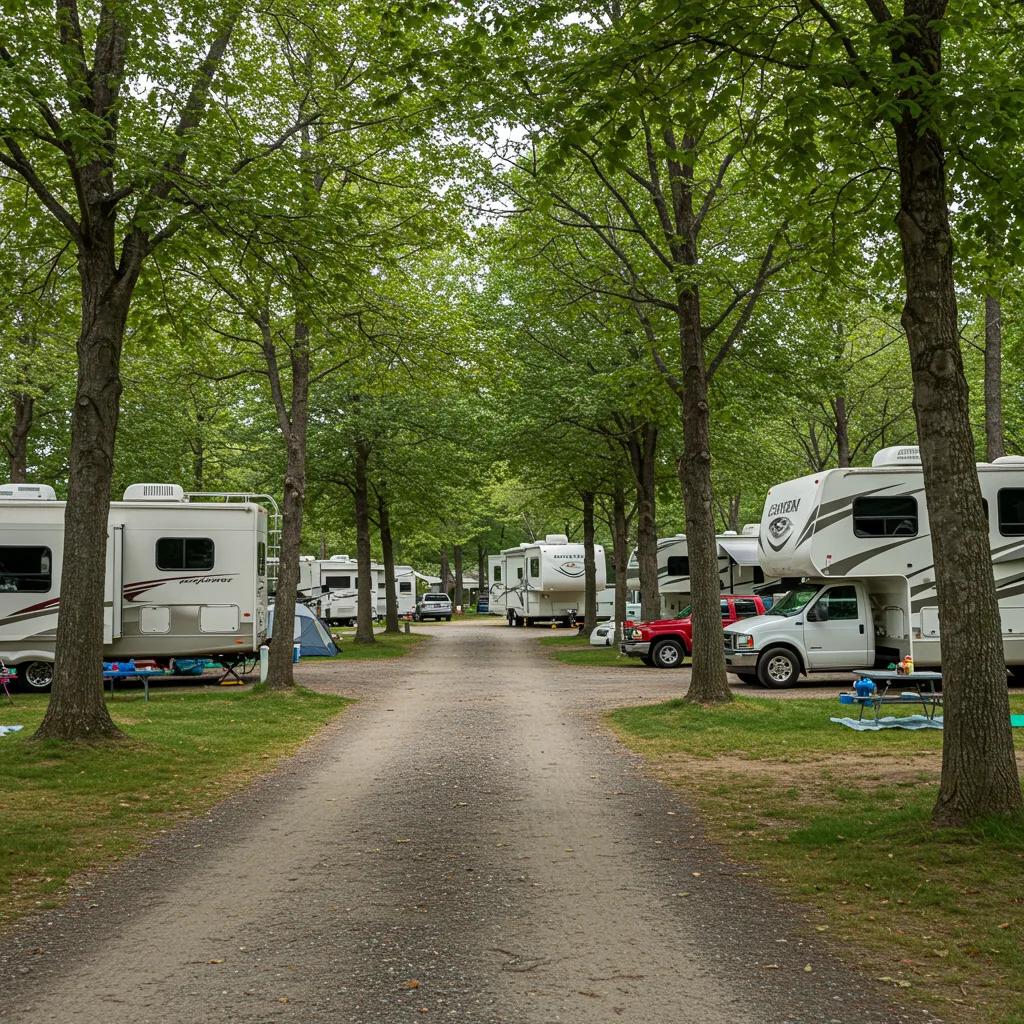 Scenic campground with RVs and tents, representing outdoor hospitality and the selling of campgrounds