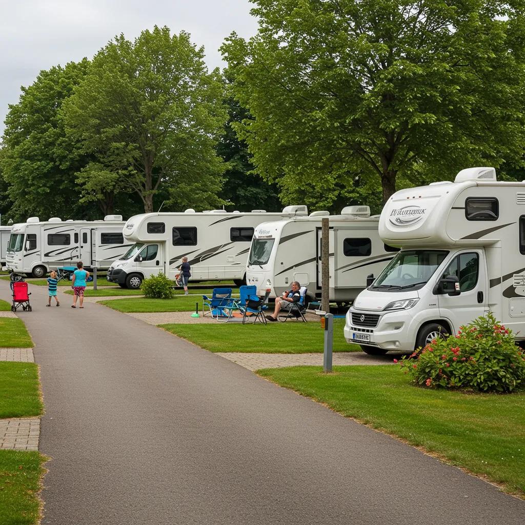 Scenic RV resort with families enjoying outdoor activities and well-maintained campsites