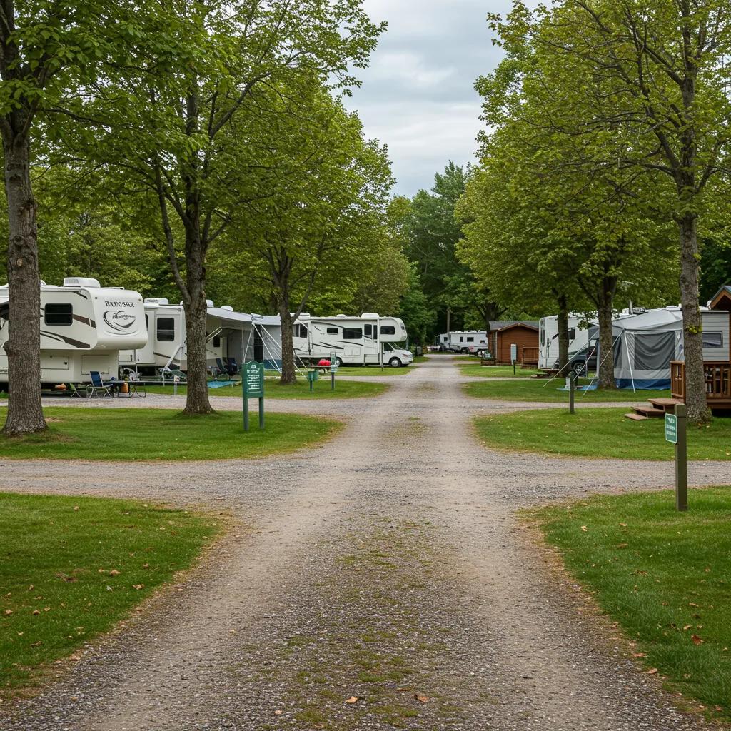 Scenic view of a campground with diverse camping sites surrounded by nature