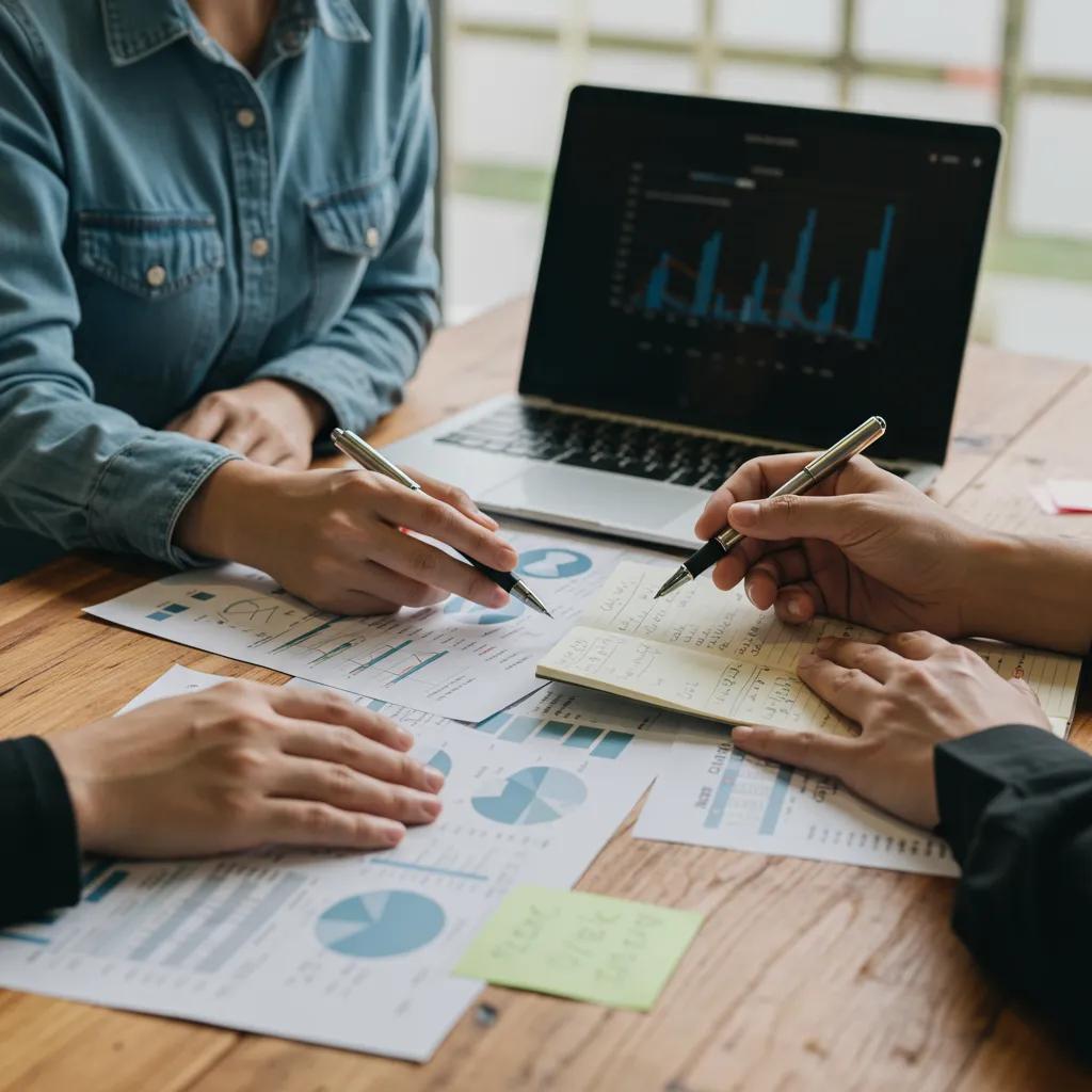 A seller and buyer professionally discussing financial documents, emphasizing the procedures involved in selling a campground